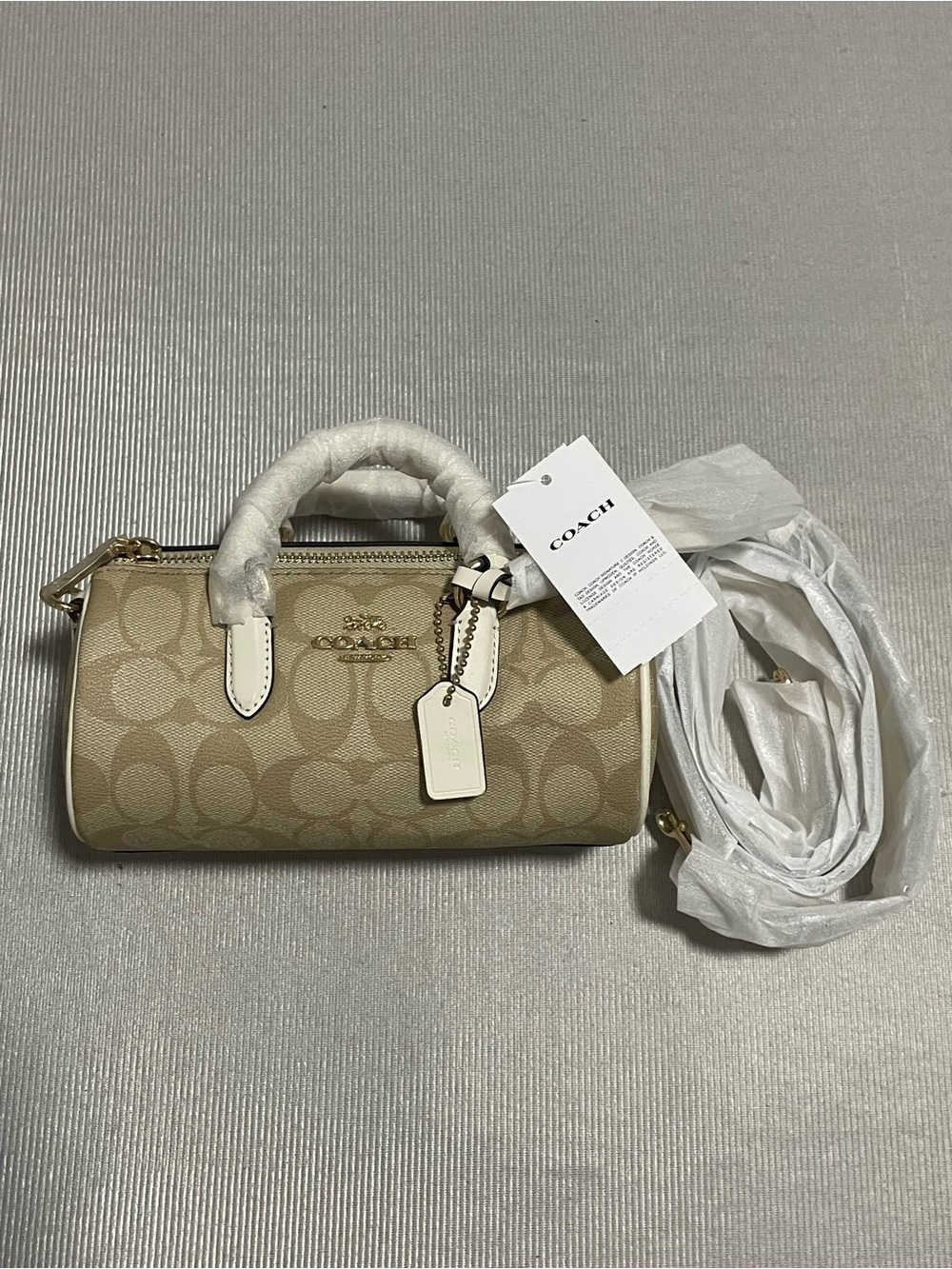 COACH Khaki Signature Mini Satchel with Chalk Trim - Picture 3 of 5